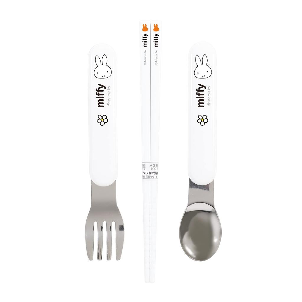 Kutsuwa Miffy Trio Set Miffy Kids Lunch Series MF673 Сделано в Японии (Палочки для еды, ложка, вилка)