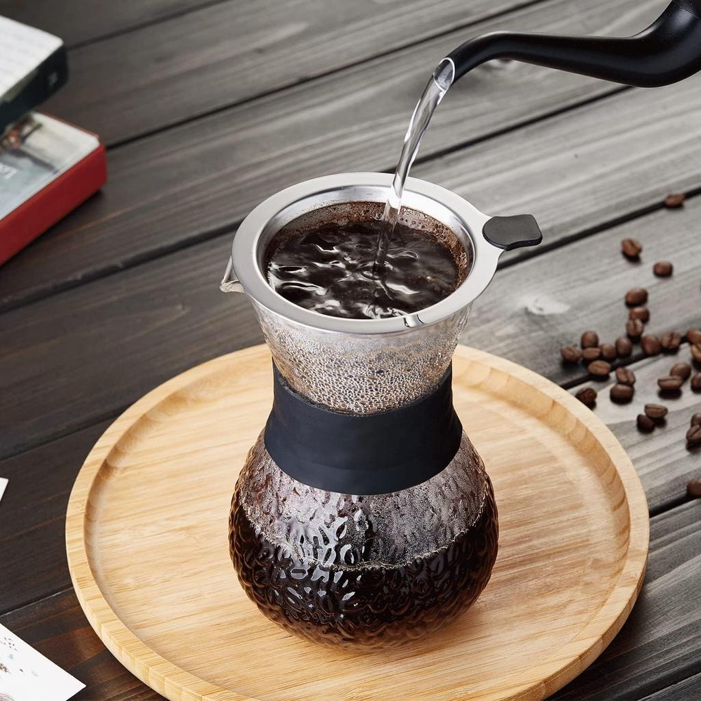 Чай Pokaro, термостойкий, безбумажный кофейный фильтр, стильный, капельный, многоразовый, из нержавеющей стали, двухслойный, стеклянный, ручной, капельный, микроволновая печь
