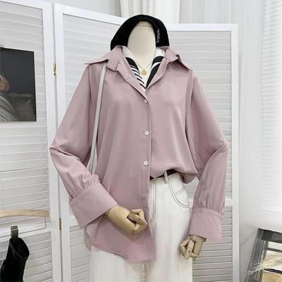 HI-FASHION шифоновая блузка женская белая топы с длинными рукавами с лацканами весенняя корейская рубашка однотонная свободная рубашка женская плюс размер