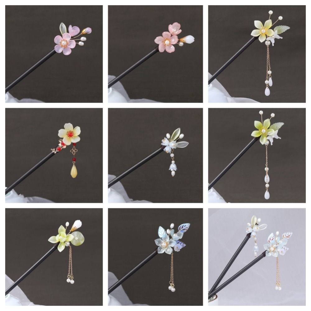 Tassel Flower Hair Stick Wood Hanfu Hair Stick Headpieces Pearl Hair Stick Party