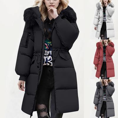 Женская однотонная хлопковая куртка-пуховик средней длины с большим воротником и хлопковой курткой