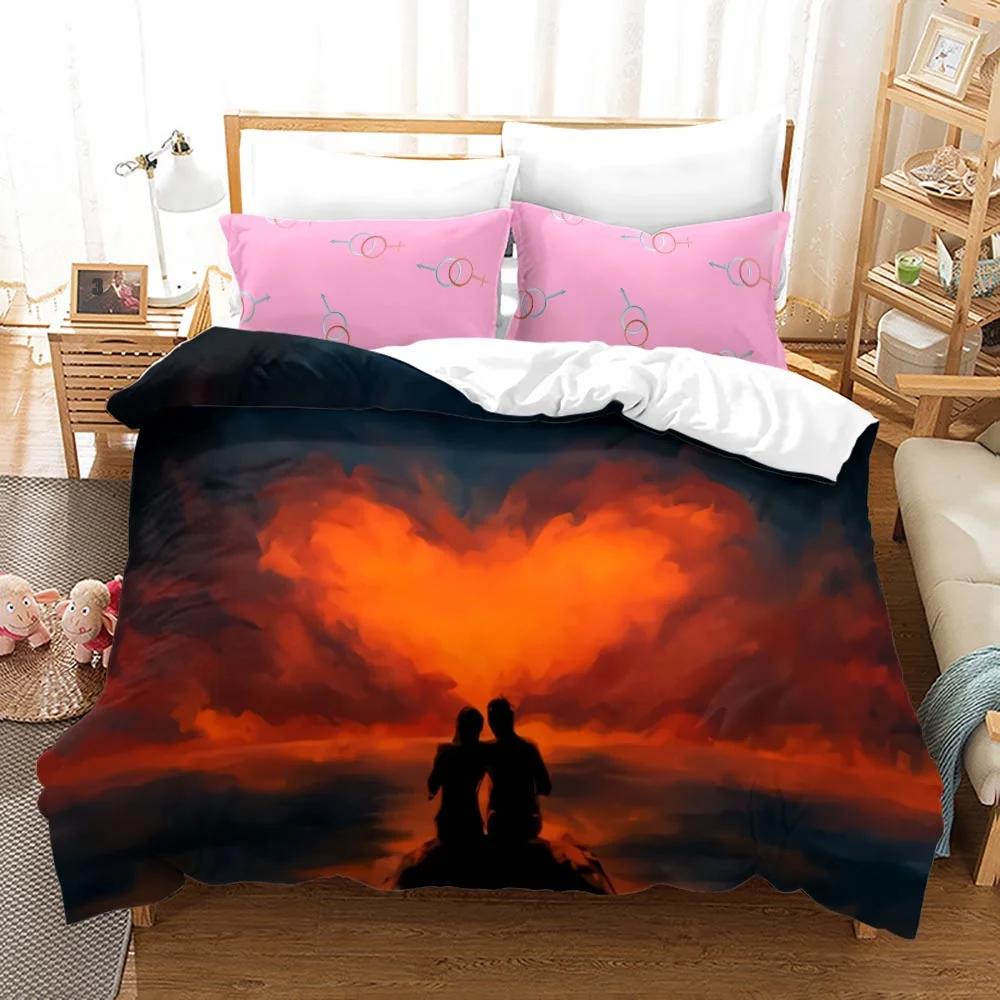 Comforter Couple Theme Valentine'S Day Present For Couple Wife Polyester Bedding Set King Queen Full Size Comforter