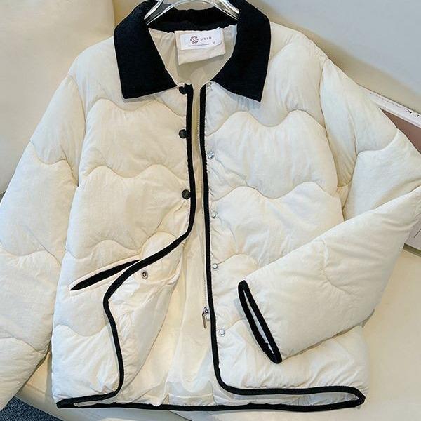 Маленький аромат Корейская версия контрастной стеганой куртки с швами Короткая осенне-зимняя короткая ретро куртка с лацканами Тонкая стеганая куртка.