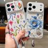 Кожаный чехол-шнурок с мелким цветочным узором для iPhone 18 Pro Max 17 16 15 14 13 Pro Max Роскошный гибридный чехол из ТПУ+ПУ Противоскользящий Мягкий чехол для телефона