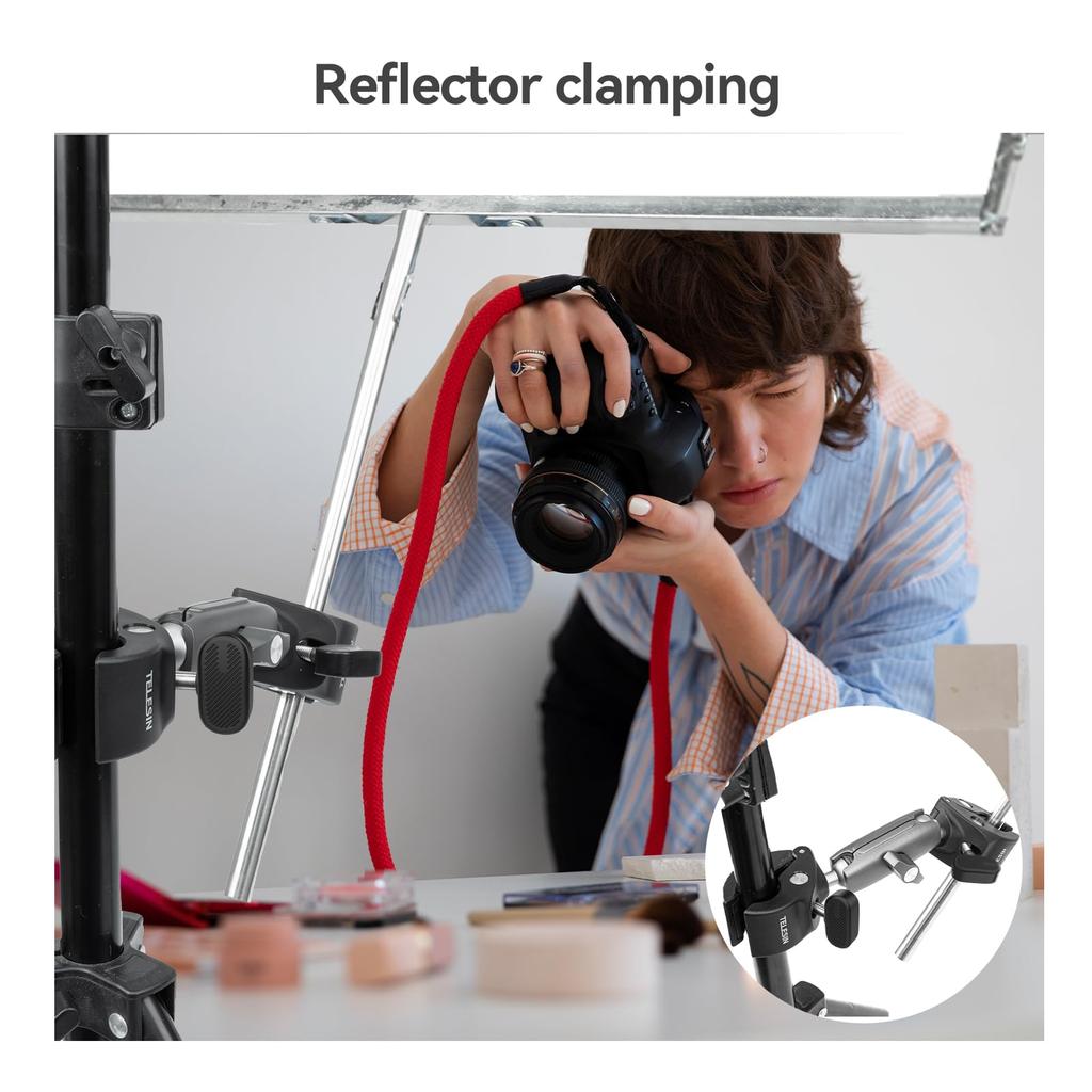 TELESIN совместим с GoPro Двойной зажим Крепление Двойное ножничное крепление Алюминиевый сплав Вращение Magic Arm Crab Scissor Clamp Трубный зажим Super Clamp