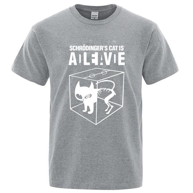 Mens Tshirt High Quality 100 Cotton Schrodingers Cat Printing Summer Casual Cool Loose Oneck for Men Tshirt Male Tops