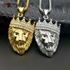 Full Iced Rhinestone An Crown Lion Tag Necklaces Pendants Cuban Chain 316L Stainless Steel Hip Hop Gold Silver Color Jewelry