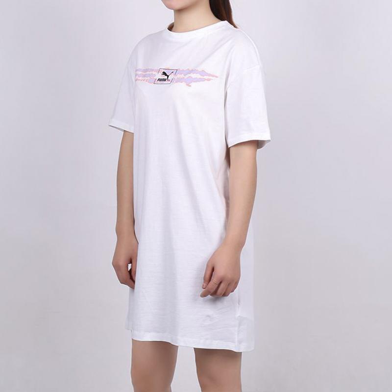 Puma Платье с принтом тай-дай и круглым вырезом, короткими рукавами, женские платья, белое 599429-02