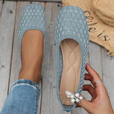 Дышащие туфли из флайнита большого размера с квадратным носком и цветными блоками для женщин