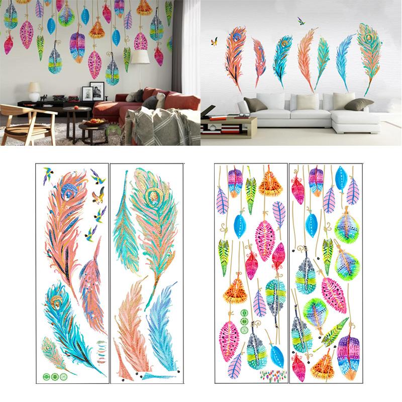 Настенная оклейка, окрашенная картина маслом, креативная цветная перо, декоративная живопись для гостиной, спальни