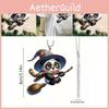Acrylic Flat Surface Car Pendant With Christmas Magic Panda Riding Broom Design For Car Interior Decor And Backpack Accessory