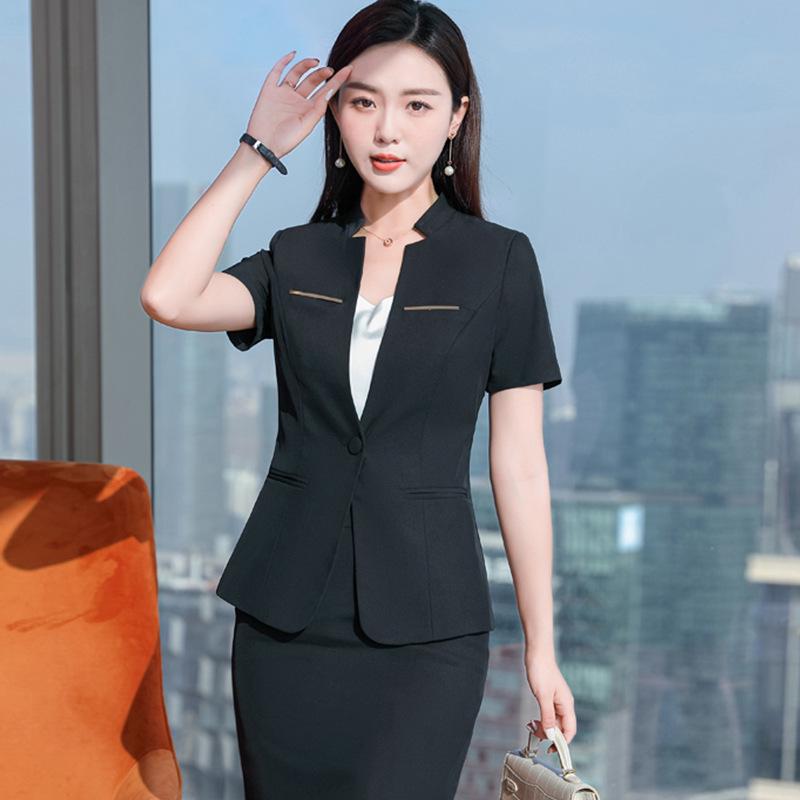 Women's Short-Sleeve Skirt Suit for Hospitality and Catering Work Uniform