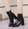 Fashion New White Black Thick High Heel Ankle Boots Women 2024 Pointed Toe Keep Warm Elegant Short Booties Ladies Ankle Buckle Decoratio