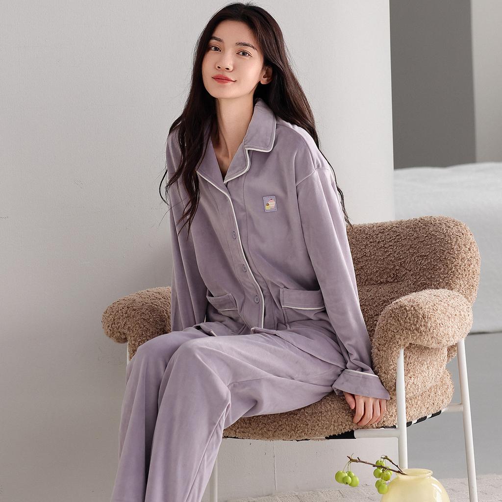 Island Fleece Pajamas Women'S Spring And Autumn Thickened Fleece Coral Fleece Warm Can Be Worn Outside Loungewear Autumn And Winter Thin Fleece Suit