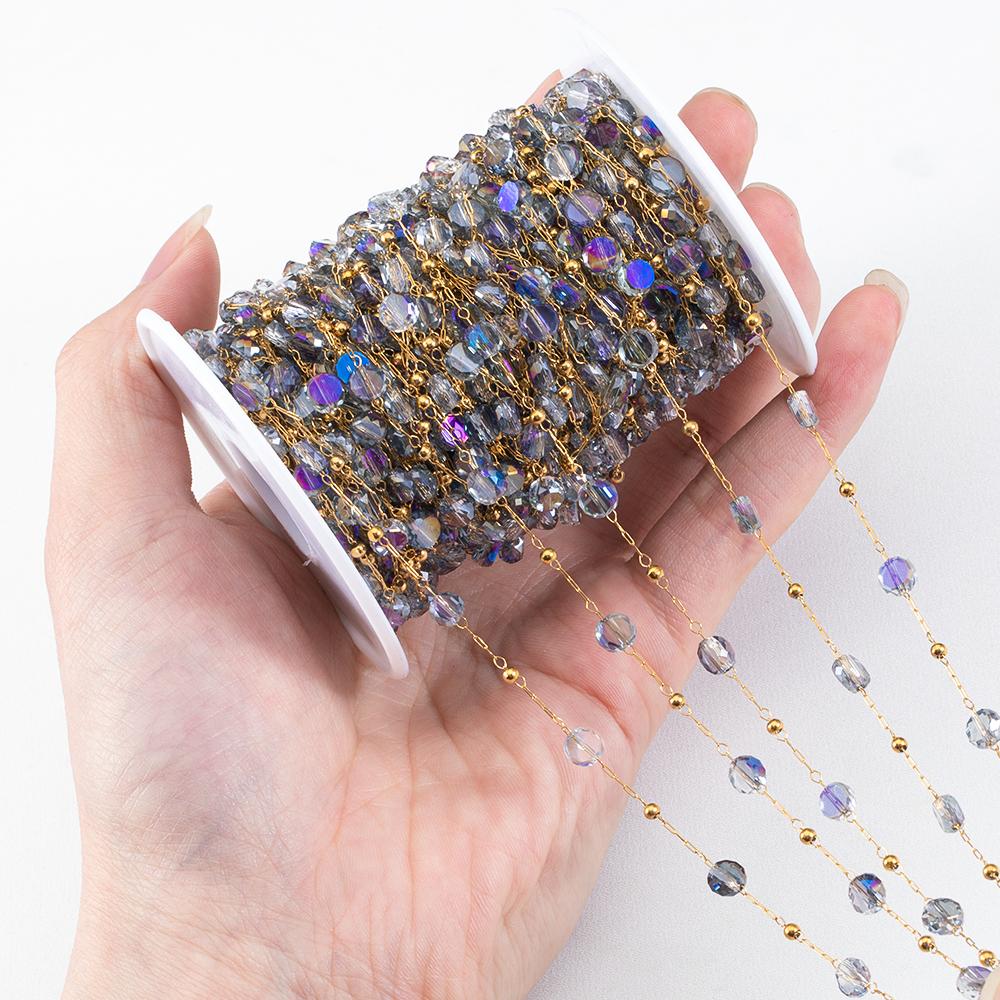 1Meter Stainless Steel Crystal Beading Chain Iridescence Transparent Beaded Body Chains for DIY Necklace Bracelet Jewelry Making