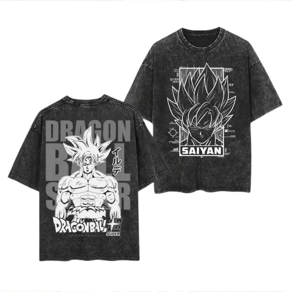 Аниме Dragon Ball Косплей Стиранная Футболка Принт Веджита Четвертый Хлопок Короткий Рукав Свободная Большая Повседневная Спортивная Футболка для Фитнеса Мужская Одежда Харадзюку