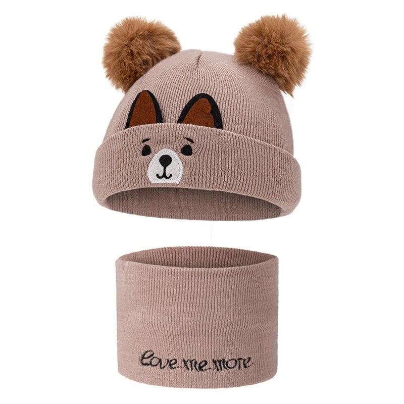2 шт., шапка для новорожденных, шарф, зимняя милая вязаная шапка с помпоном для мальчиков и девочек, теплые аксессуары для улицы, От 0 до 3 лет