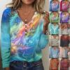 T Shirt Women New Summer V-neck Star Tie-dye Long Sleeve Pearl Button T-shirt Hoodie Tshirt Women's Clothing Myh205