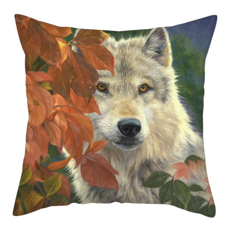 45x45cm Polyester Wildlife Print Cushion Cover Wolf King Photo Pillow Cover Home Sofa Decoration Pillowcase