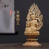 Ханро Художественная Скульптура Статуя Будды Фудо Мю Буддийский Алтарь Статуя Будды Деревянный Кипарис Резьба по Дереву Восьмиугольный Пьедестал Пламенный Ореол Год Петуха