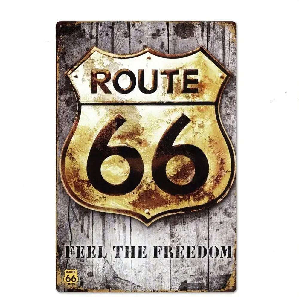 Сувенирная номерная табличка Route 66, Американский металлический знак для авто 20x30см