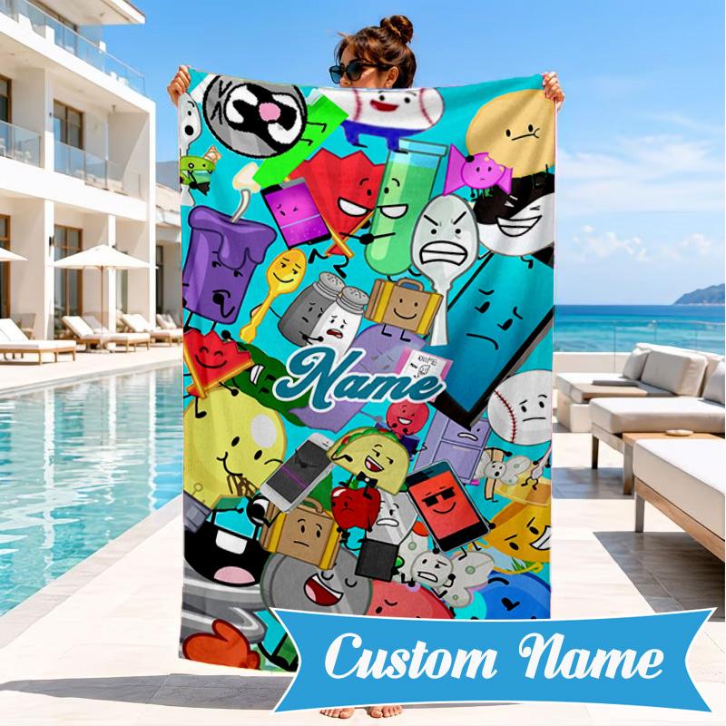 Custom Name Cartoon Dream Island Beach Towel Microfiber Beach Towel, Lightweight and Quick-Dry, for Summer Travel, Swimming Pool Gift