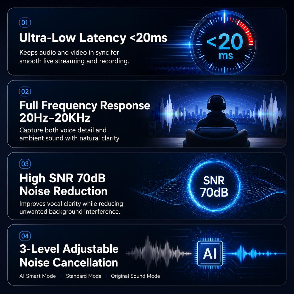 D07 Pro Wireless Lavalier Microphone 2.4GHz Dual TX Mini Clip Mic Noise Reduction for iPhone Android Camera PC Vlog anti-interference Strong signal