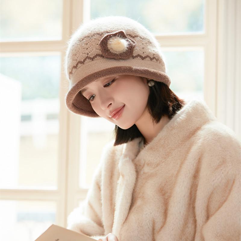 Вязаная шапка-бини из кроличьей шерсти, флисовая шапка-ведро для пожилых, элегантная теплая шерстяная шапка для повседневной и формальной одежды, снаряжение для холодной погоды, текстурированный головной убор