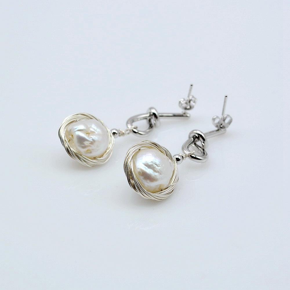 Жемчужные серьги, серьги из стерлингового серебра с натуральным жемчугом в стиле барокко, женские серьги ручной работы из стерлингового серебра с плетеным дизайном
