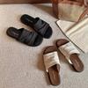 Sheepskin~ Su Yinyin Wears the Same Bangkok Drag Holiday Wind Beach Linen Pleated Flat Bottom Sandals Women's Slippers Outside Summer