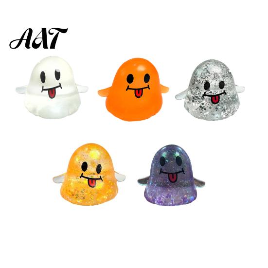 Spooky Ghost Toy Halloween Squeeze Toy, Glitter Stress Relief Office Desk Relievers Tongue-out Sensory Fidget for Home School Stretchable