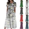 Women's Summer Casual Fashion Printed Short Sleeve Round Neck Pocket Dress