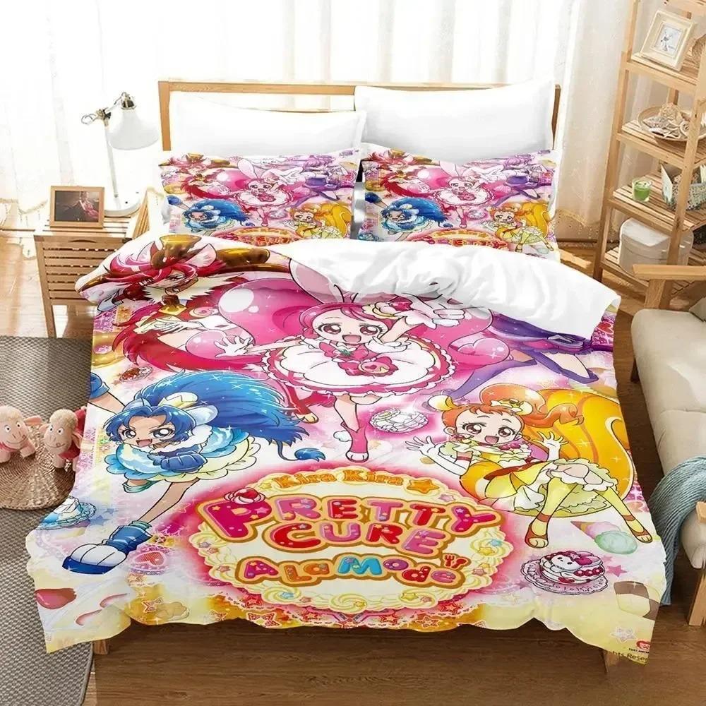 Улыбнитесь, PreCure! Комплект постельного белья Single Twin Full Queen King Size Bed Set Adult Kid Bedroom Duvetcover Sets Anime Parure de lit Bed