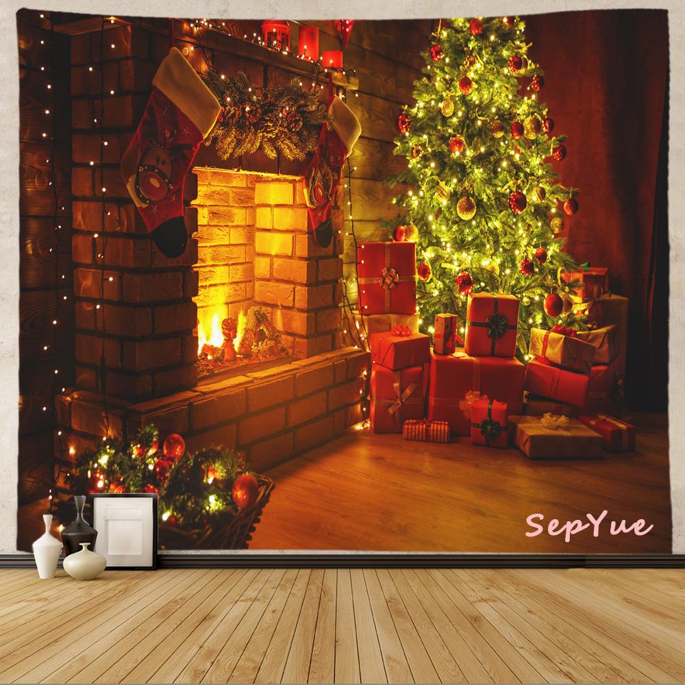 SepYue рождественские носки каминная елка праздничное украшение гобелен с принтом хиппи винтажный большой 3d тканевый настенный гобелен