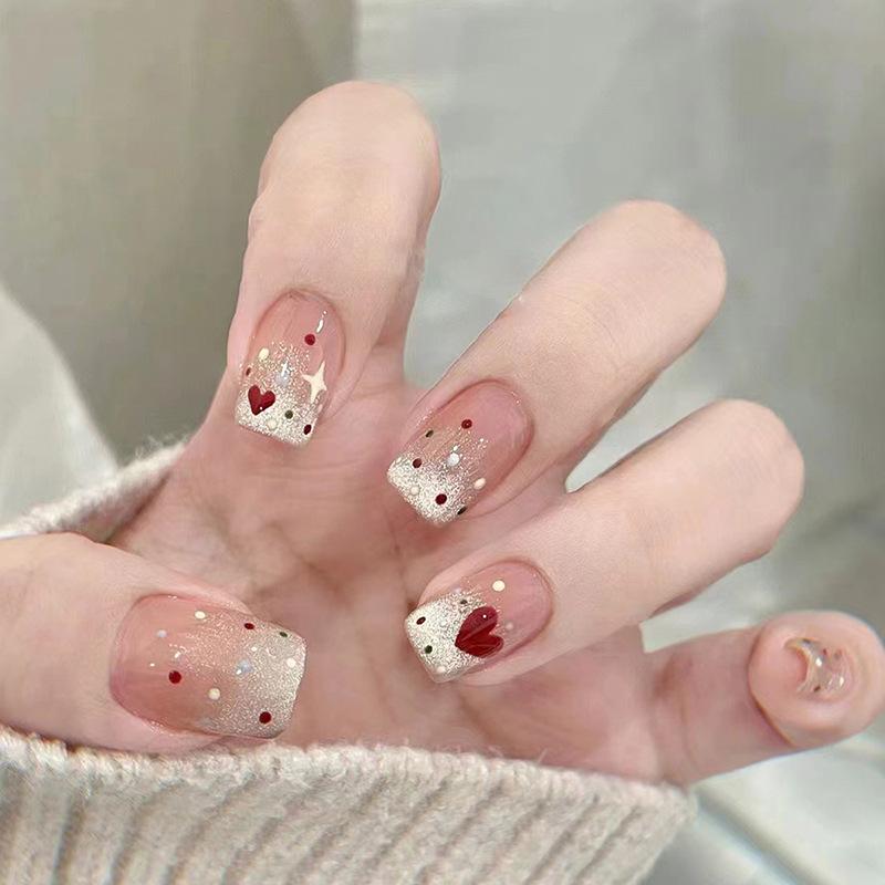 24Pcs Red Long Ballerina Fake Nails With Butterfly Camellia Design Wearable Press On Nail Tips For Manicure Art