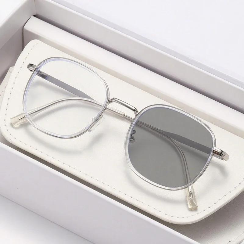 Новые ретро фотохромные очки для близорукости для женщин и мужчин, большая оправа, солнцезащитные очки с защитой от синего света и изменяющие цвет, с диоптриями от 0 до -4.0