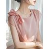 Новая французская шифоновая блузка высокого класса для женщин с нишевой красотой, с короткими рукавами, свободный розовый топ на лето
