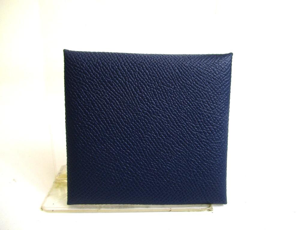 Оригинальный кошелек для монет HERMES синий Tourillon Leather Bastia #b168 Открытая коробка