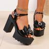 Fashion Bowtie Super High Heels Sandals for Women Shiny Crystal Chunky Platform Sandals Ankle Buckle Thick Sole Square Heeled Shoes