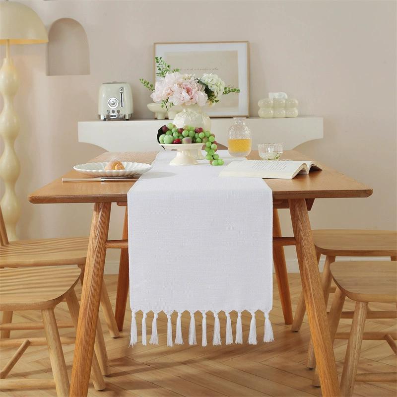 Tassel Table Runner, Linen Blend Rustic Farmhouse Style Kitchen Table Decoration Holiday Wedding Party Dinning Decor