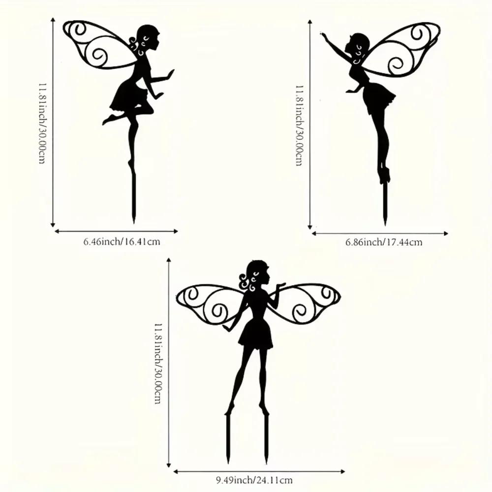 3 шт. Металлический силуэт феи-цветка, садовые достопримечательности, декоративные скульптуры фей для загородных садов, уличного искусства на лужайке
