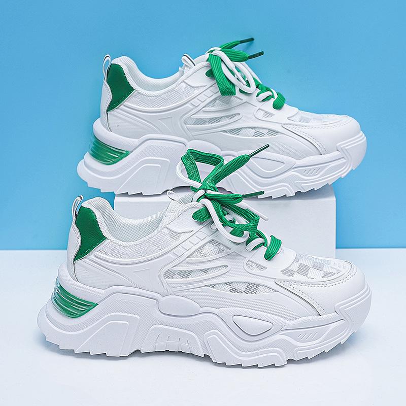 Новая летняя обувь для папы, женские корейские удлиняющие кроссовки с толстой подошвой, дышащие модные кроссовки с одинарной сеткой