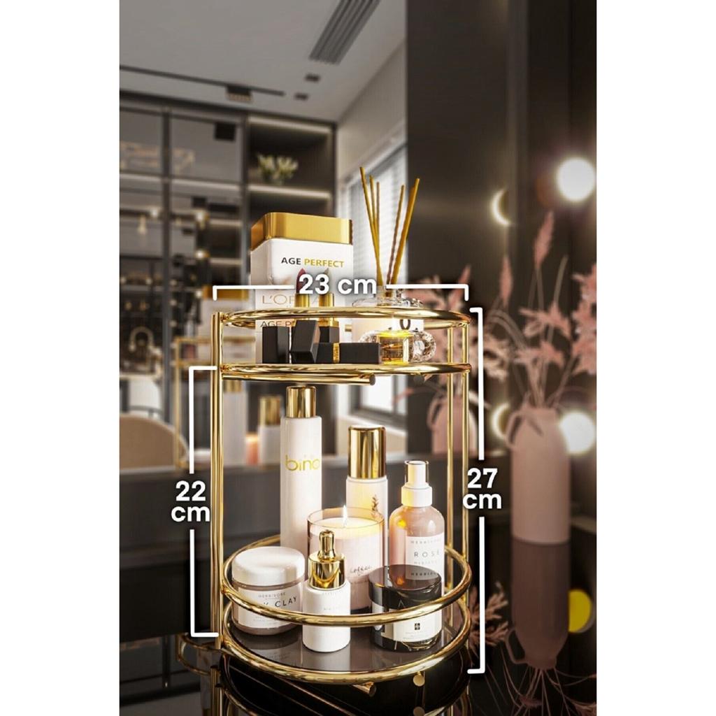 Bathroom Cosmetic Jewelry Organizer Multi-purpose Organizer 2-tier Serving Presentation Tray Treat Holder Gold