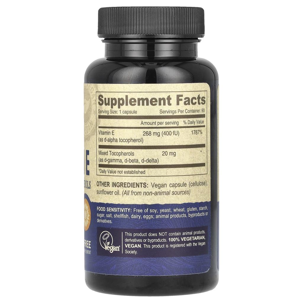 Vegan Vitamin E with Mixed Tocopherols, 400 Iu, 90 Veggie Caps