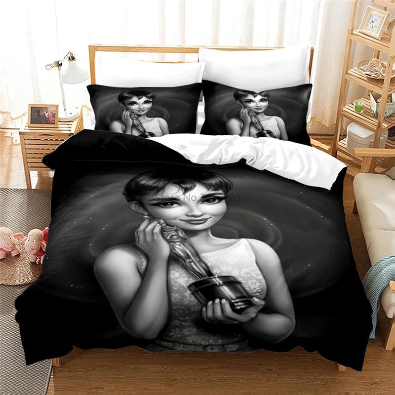 Audrey Hepburn 3D Duvet Cover Set with Pillowcase Printed Bedding Set Single Double Twin Full Queen King Size for Bedroom Decor
