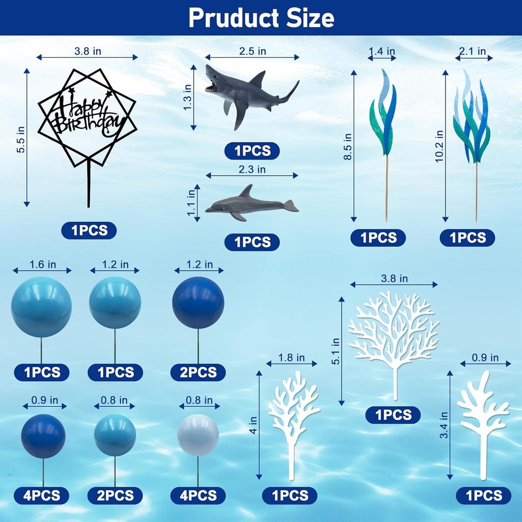 Украшения для торта Океан Топпер для торта Акула Фигурки Акулы Украшение Океанская Тема Синий Шар Декор для торта Морской Топпер для кекса