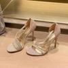 Summer 2025 New Fashion Rhinestone High-heeled Sandals for French Banquets, Women's Side Height High-heeled Shoes, Size 35-43