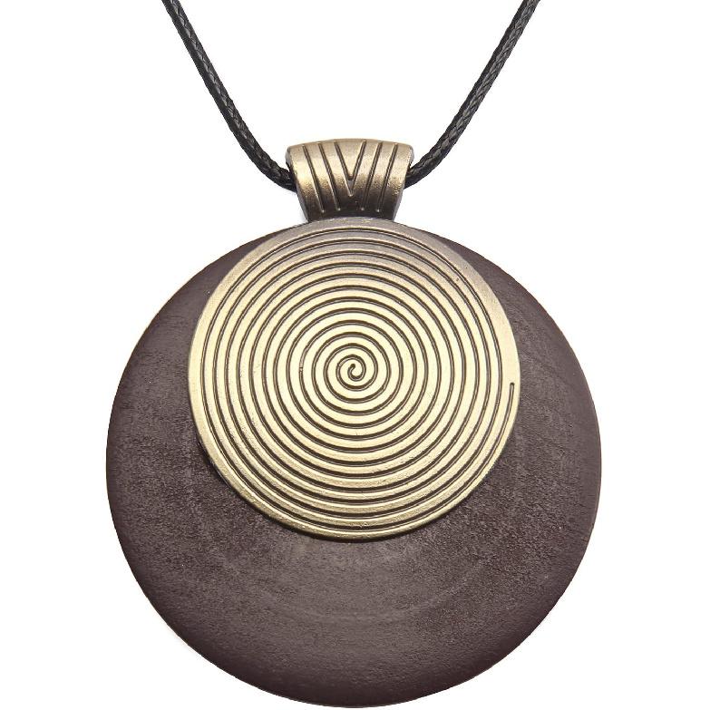 Leather Necklace for Women Boho Choker Necklace Long Cord Leather Pendant Bohemian Neckalce Vintage Alloy Pendant Leather Rope Necklace Wooden