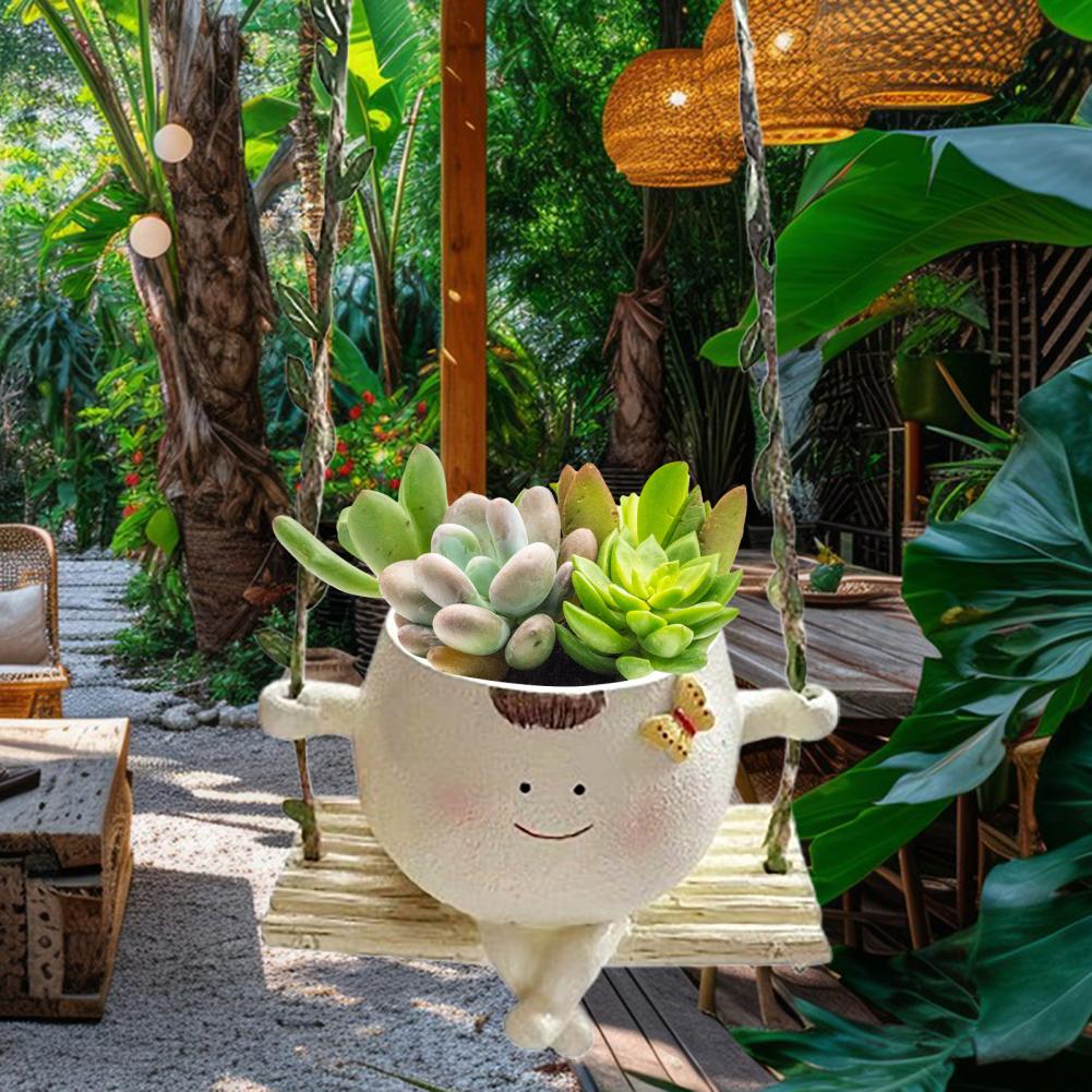 Качающийся цветочный горшок, подвесной кашпо из смолы, качели, горшок для цветов, уникальная подвесная голова цветка из смолы для дома для мамы