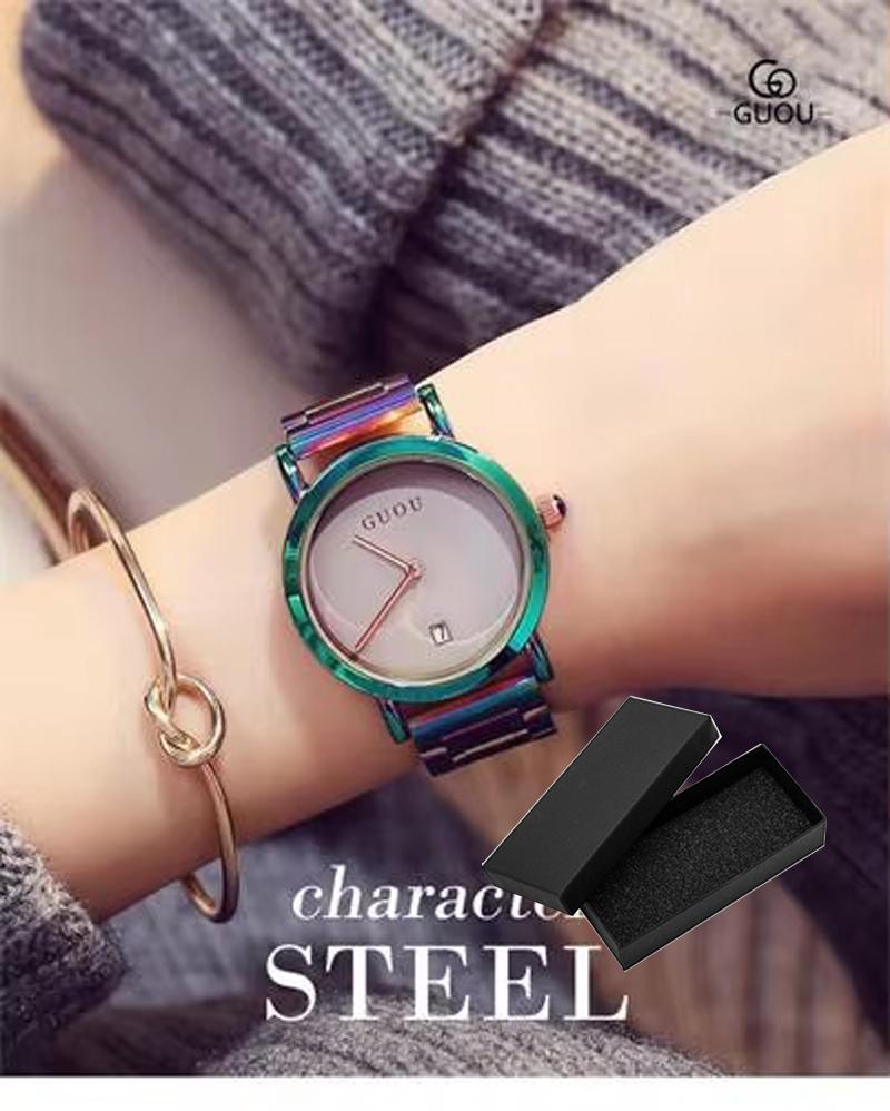 GUOU Luxury Women's Watches Stainless Steel Colorful Straps Purple Women Watches Fashion Ladies Watch Reloj Mujer Zegarek Damski